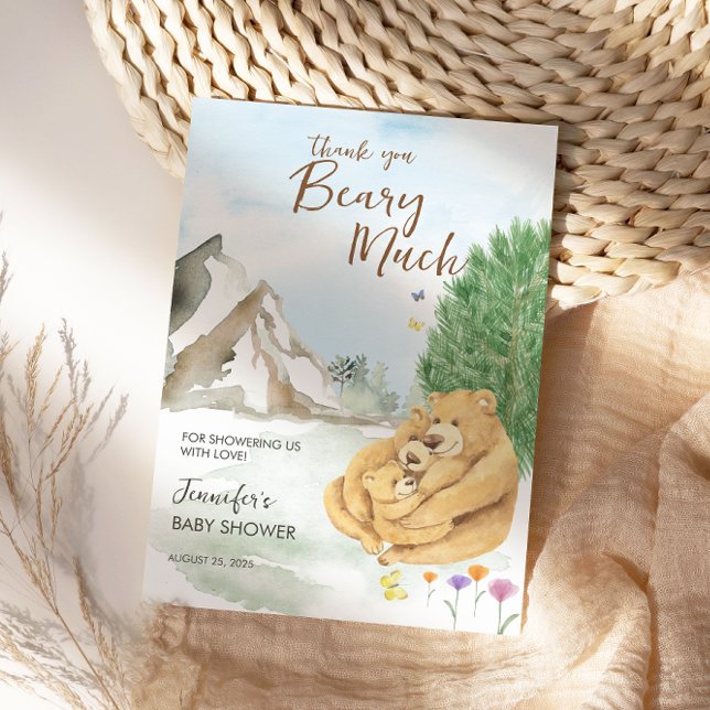 Cartão De Agradecimento Heartwarming Beige Mountain Bear Family Beary Much (Criador carregado)