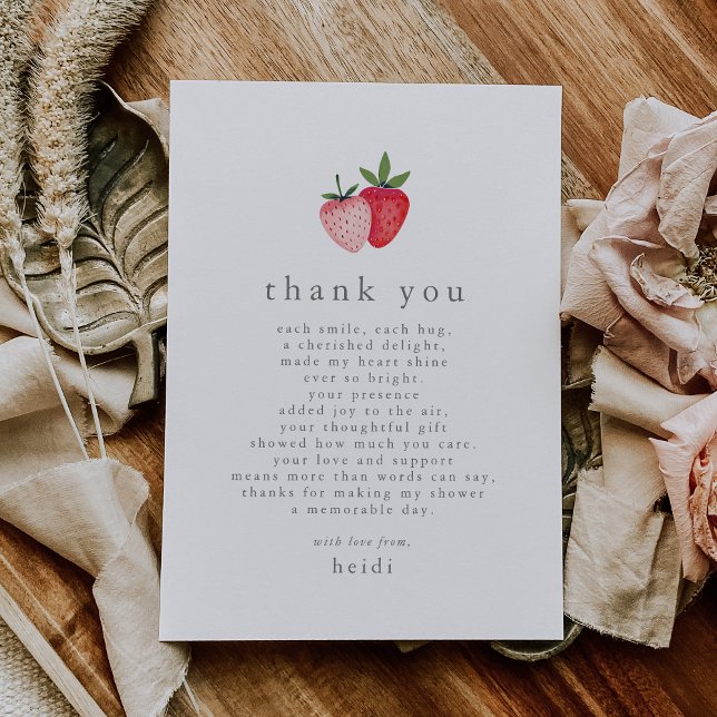 Cartão De Agradecimento HEIDI Bebê rosado Berry Sweet Strawberry Girl (HEIDI Pink Berry Sweet Strawberry Girl Baby Shower Thank You Card)