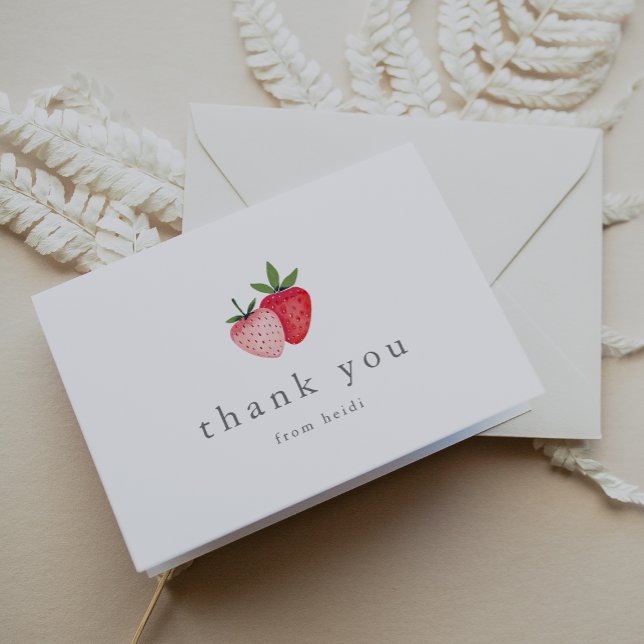 Cartão De Agradecimento HEIDI Bebê rosado Berry Sweet Strawberry Girl (HEIDI Pink Berry Sweet Strawberry Girl Baby Shower Thank You Card)