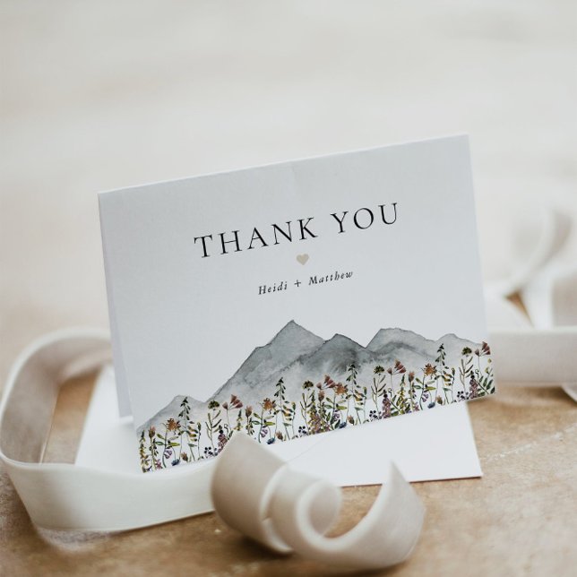 Cartão De Agradecimento HEIDI Bohemian Watercolor Wildflower Mountain (Criador carregado)