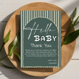 Cartão De Agradecimento Hello Baby Dark Green Stripes Baby Shower