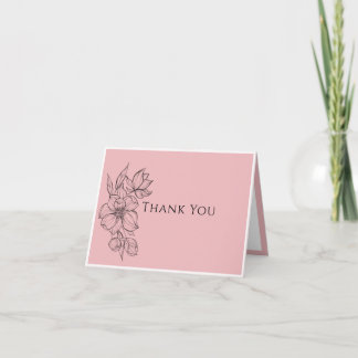 Cartão De Agradecimento Hemorragia Floral Desenhada à Mão Rosa Elegante