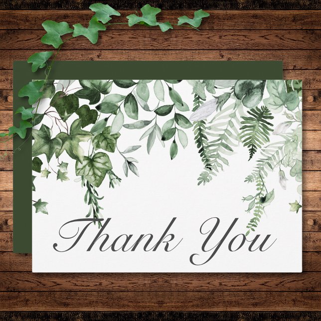 Cartão De Agradecimento Hera verde rústica de hera e sálvia Casamento verd (Rustic Ivy & Sage Greenery Green Wedding Thank You Card)