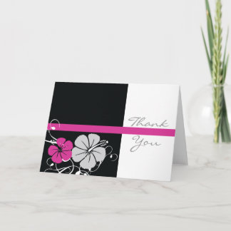 Cartão De Agradecimento Hibiscus Preto e Rosa Obrigado