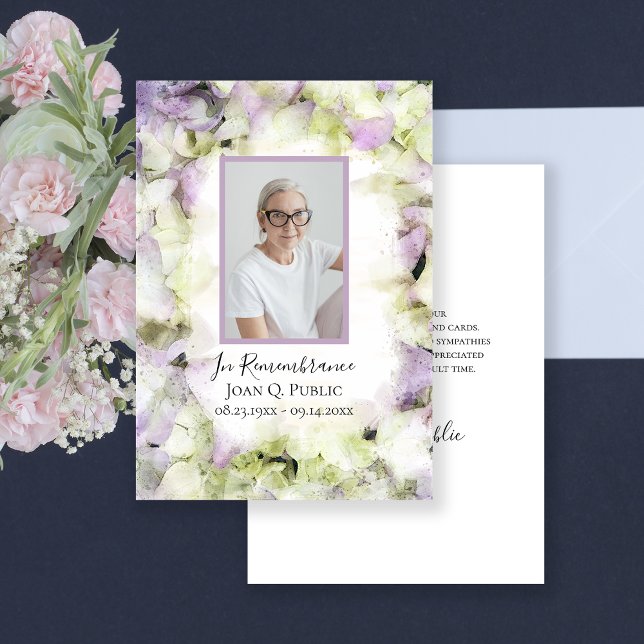 Cartão De Agradecimento Hidrangea Aquarela Quase Rosa Simpatia Funeral (Criador carregado)