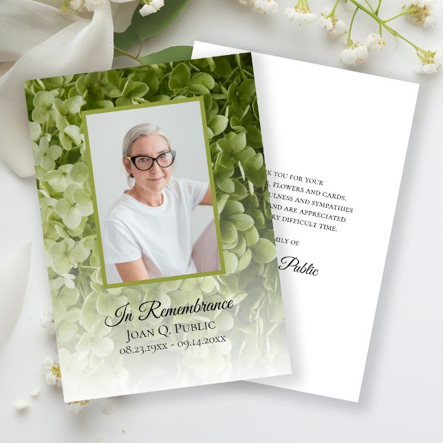 Cartão De Agradecimento Hídrangea Floral Funeral Simpatia Memorial (Criador carregado)