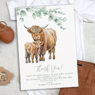 Cartão De Agradecimento Highland Cow Boho Sage Chá de fraldas Verde