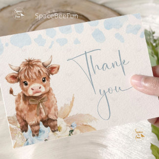 Cartão De Agradecimento Highland Cow Holy Cow baby shower Boy