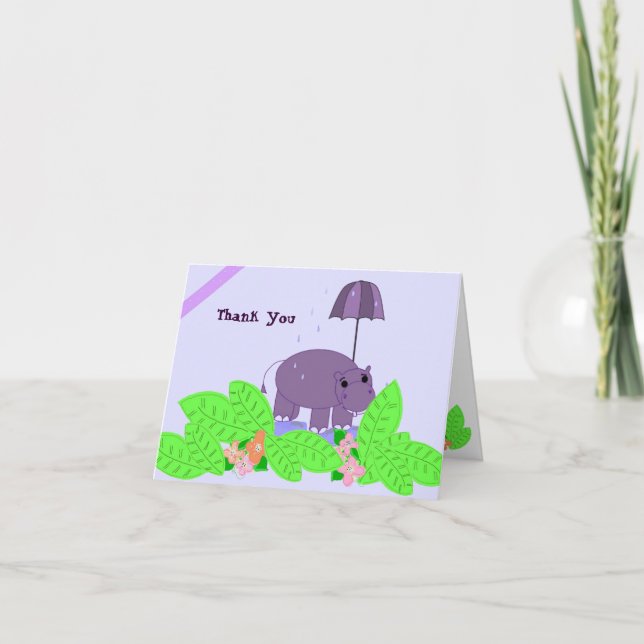 Cartão De Agradecimento Hipopótamo Roxo Obrigado (Frente)