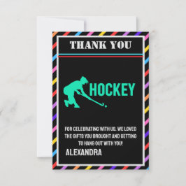 Cartão De Agradecimento Hockey Birthday Party, Hockey Girl Player 