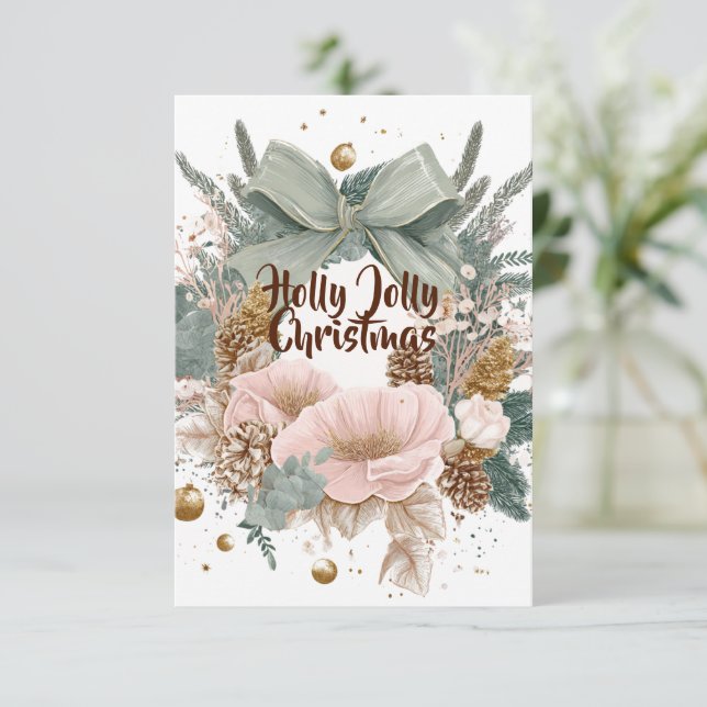 Cartão De Agradecimento Holly Jolly Christmas Card – Festive Holiday Wish (Em pé/Frente)