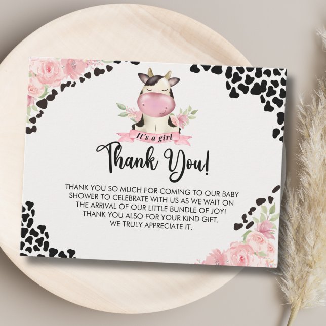 Cartão De Agradecimento Holy Cow It's a Girl Cute Cow Baby shower (Criador carregado)