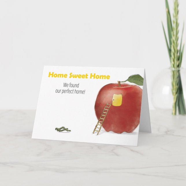 Cartão De Agradecimento Home Sweet Home Worm and Apple Moving Announcement (Frente)