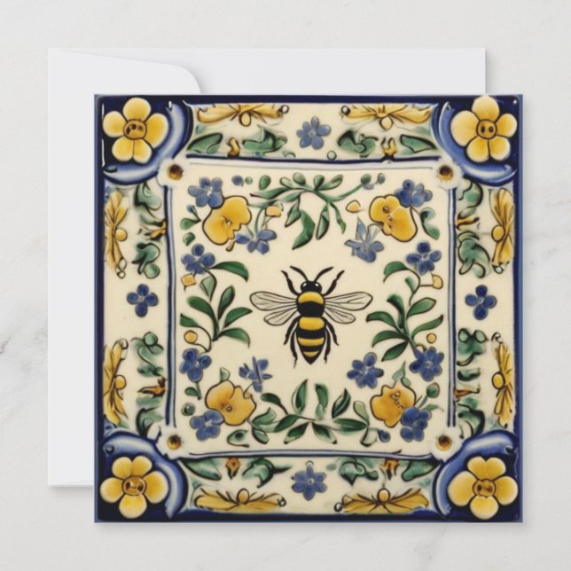 Cartão De Agradecimento Honey Bee Traditional Blue Yellow Mediterranean (Frente)