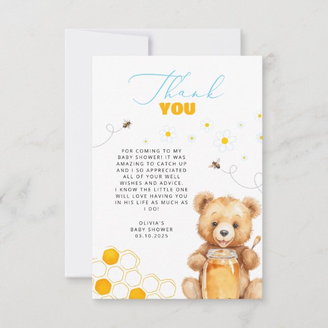 Cartão de Agradecimento Honey Teddy Bear Baby Show (Frente)