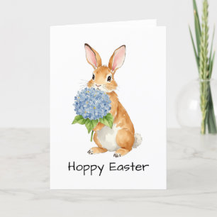 Cartão De Agradecimento Hoppy Páscoa Watercolor Hydrangea Bunny