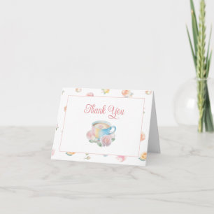 Cartão De Agradecimento Hora do Chá Festa de Chá Floral Elegante Chá de Be