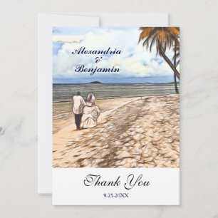 Cartão De Agradecimento Horário Tropical de Verão, Casamento com Aquarela
