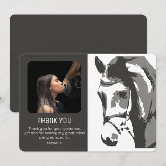 Cartão De Agradecimento Horse Sketch Modern Cinza White Graduação FOTO