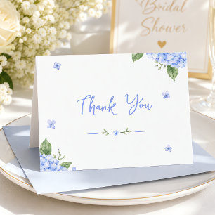 Cartão De Agradecimento Hortênsia Azul Floral em Aquarela Elegante
