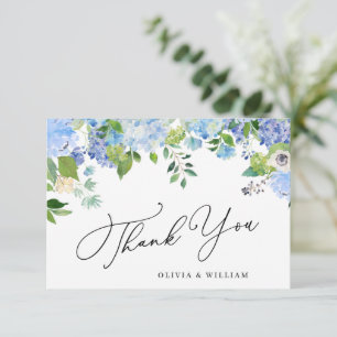 Cartão De Agradecimento Hortênsia Floral Azul Aquarela Elegante