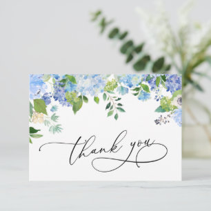 Cartão De Agradecimento Hortênsia Floral Azul Aquarela Elegante