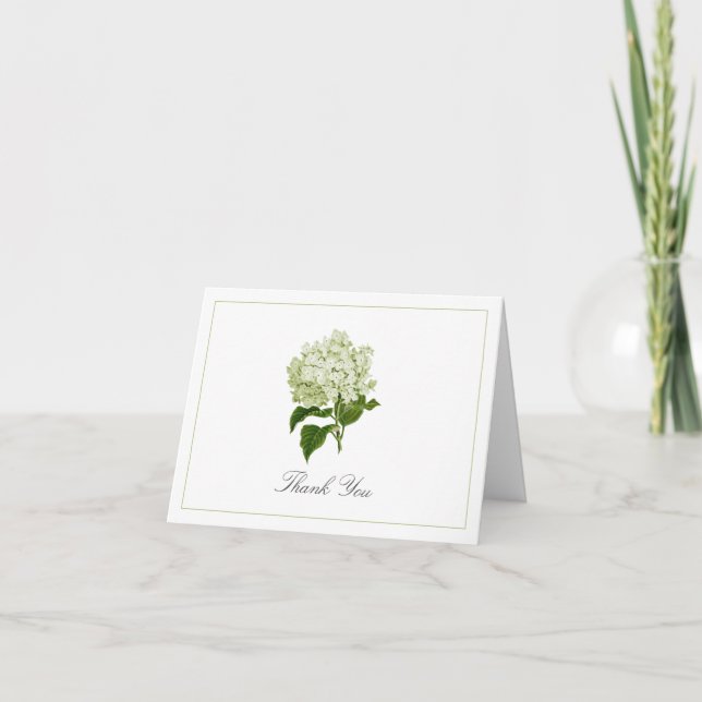 Cartão De Agradecimento Hortênsia Verde Branca Flor Tradicional (Frente)