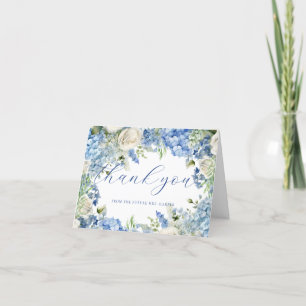 Cartão De Agradecimento Hortênsias Azuis Aquarela Rosas Elegantes Script