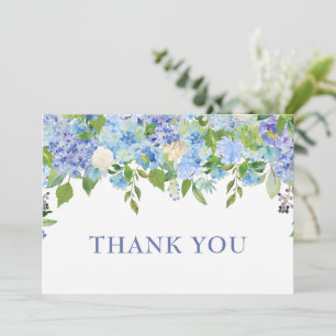 Cartão De Agradecimento Hortênsias Azuis Elegantes Flora de Casamento