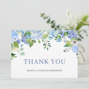 Cartão De Agradecimento Hortênsias Azuis Elegantes Flora de Casamento