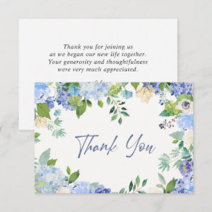 Cartão De Agradecimento Hortênsias Azuis Elegantes Flora de Casamento Verd