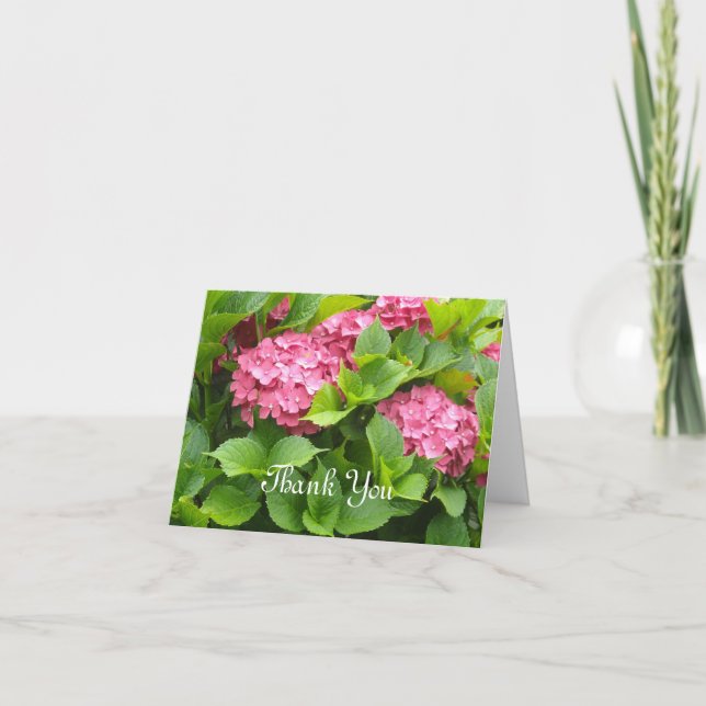 Cartão De Agradecimento Hortênsias Rosa Profundo Obrigado (Frente)