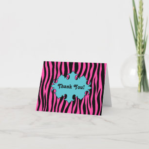Cartão De Agradecimento Hot pink zebra print with blue banner thank you