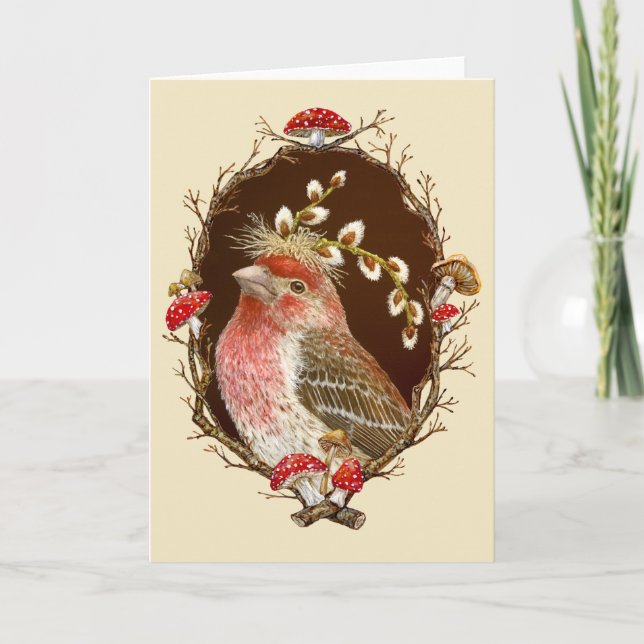 Cartão De Agradecimento Howard em galho/cartão de fronteira com cogumelos (Frente)