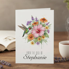 Cartão De Agradecimento Hummingbird Floral Notecard - Watercolor Bloom