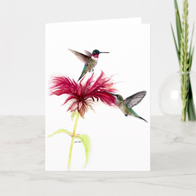 Cartão De Agradecimento Hummingbird Vestígio De Vazio De Aquarela Floral O (Hummingbirds Floral Watercolor Blank Thank You Card by Jenn Steffen Art)