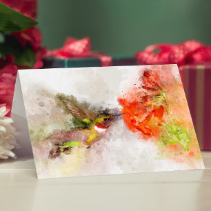 Cartão De Agradecimento Hummingbird voando com flor Watercolor - 05