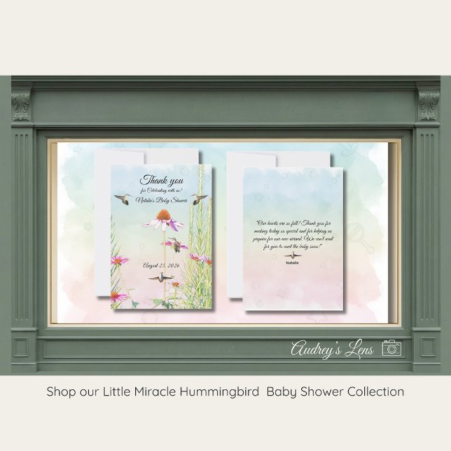 Cartão De Agradecimento Hummingbird & Wildflower Baby Shower (Criador carregado)