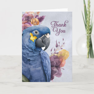 Cartão De Agradecimento Hyacinth Macaw Papagaio com Botânica Roxa