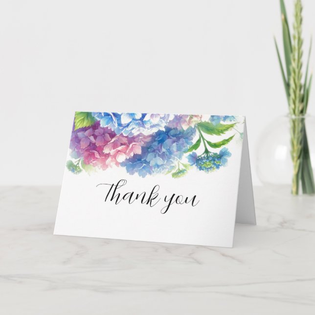 Cartão De Agradecimento Hydrangea Blue Floral Weding Obrigado (Frente)
