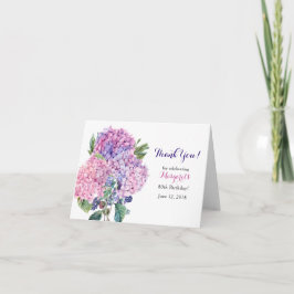 Cartão De Agradecimento Hydrangea Floral 80 Aniversário Rosa Obrigado