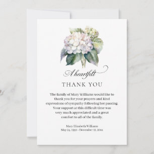 Cartão De Agradecimento Hydrangea Floral Funeral Elegante Obrigado