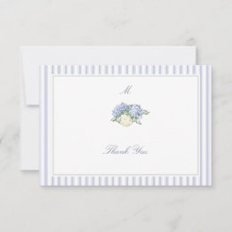 Cartão De Agradecimento Hydrangea Formal Stripes Coastal Classic Wedding