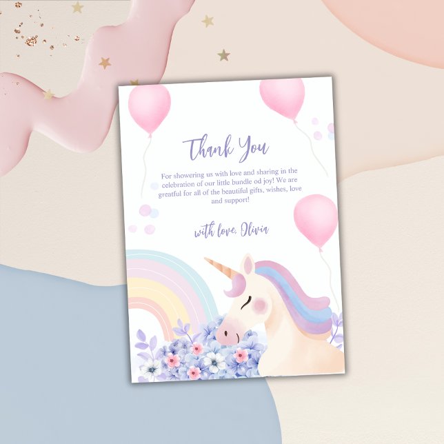 Cartão De Agradecimento Hydrangea Garden Rainbow Chá de fraldas Unicorn (Hydrangea Garden Rainbow Unicorn Baby Shower Thank You Card)