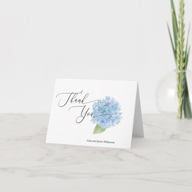 Cartão De Agradecimento Hydrangea Watercolor Azul Personalizado (Frente)