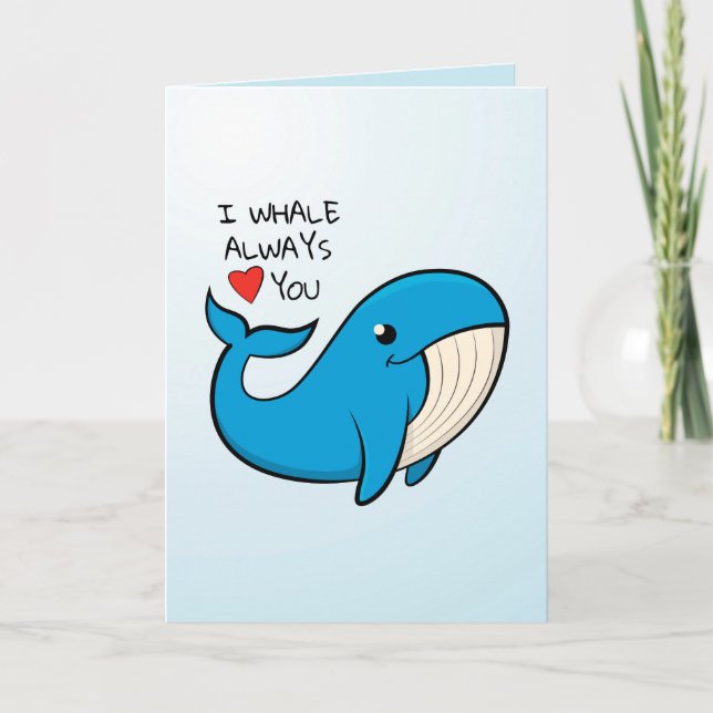 Cartão De Agradecimento "I whale love you" Vrolijke blauwe walvis. (Frente)