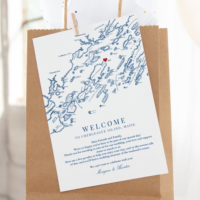 Cartão De Agradecimento Ilhas Chebeague Maine Wedding Boas-vindas Itinerár (This Chebeague Island Maine wedding welcome letter is perfect for your wedding weekend events)