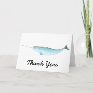 Cartão De Agradecimento Ilustração azul de Narwhal