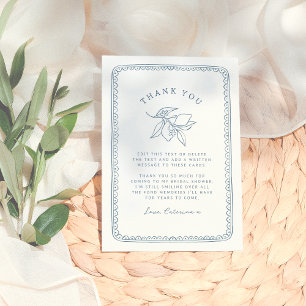 Cartão De Agradecimento Ilustração Caprichosa de Limão   Chá de Noiva Azul