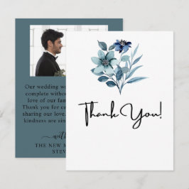 Cartão De Agradecimento Ilustração de Aquarela Rústica com Buquê Floral Az